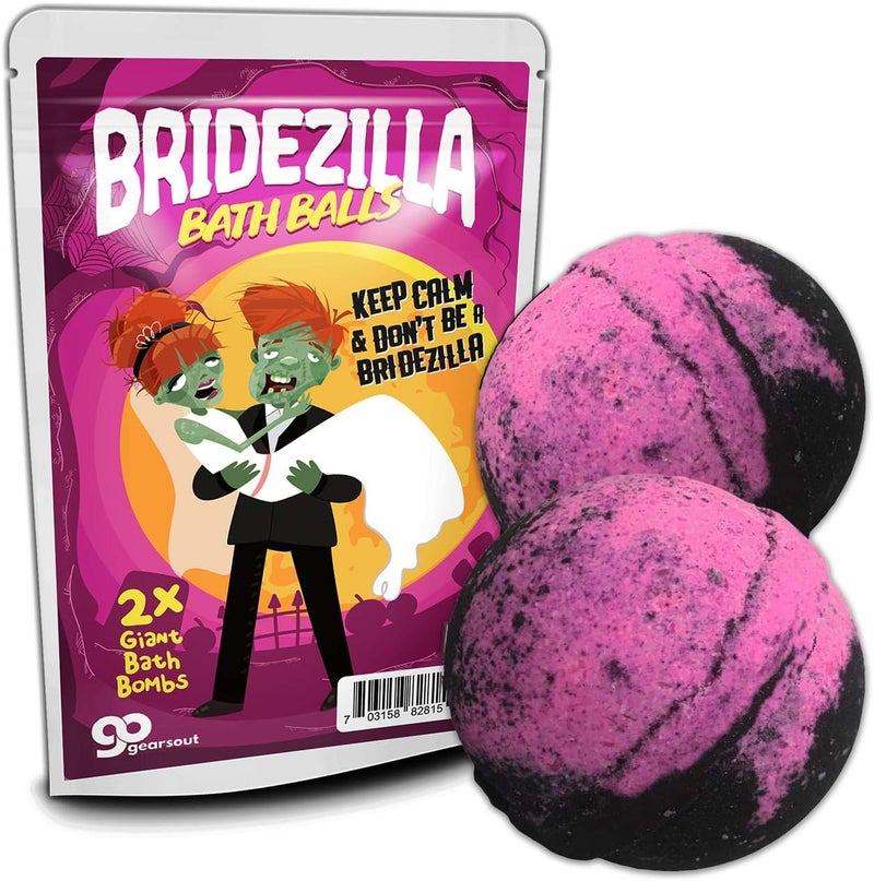 Gears Out Bridezilla Bath Balls  Cartoon Zombie Bride and Groom Design  XL Bath Bath Bombs for Women  Pink and Black Handcrafted in America 2 pk