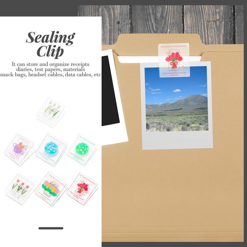 7Pcs Acrylic Tulip Paper Clips Multi Function File Clips for Office Home School - Image 4