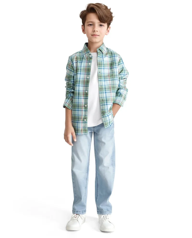 رير ونز Rare Ones Kids Nes Green Cotton Full Sleeves Button Down Regular Fit Checked Shirt