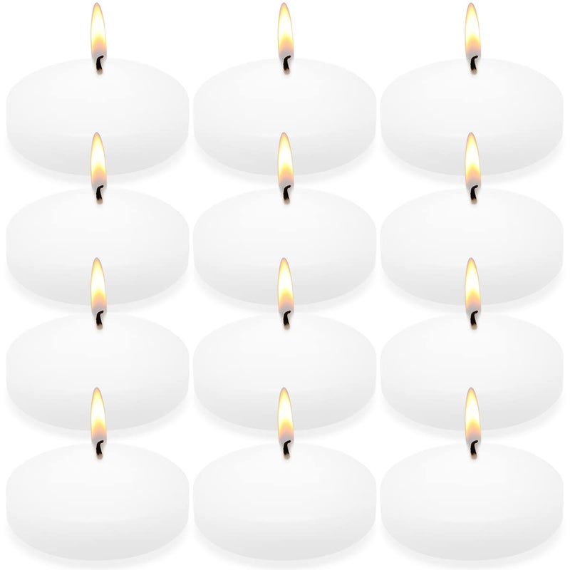 Set of 12 3 Inch White Floating Candles Large Unscented Dripless Water Wax Pool Candles for Vases Centerpieces at Wedding Party Holiday 10 Hour Burning