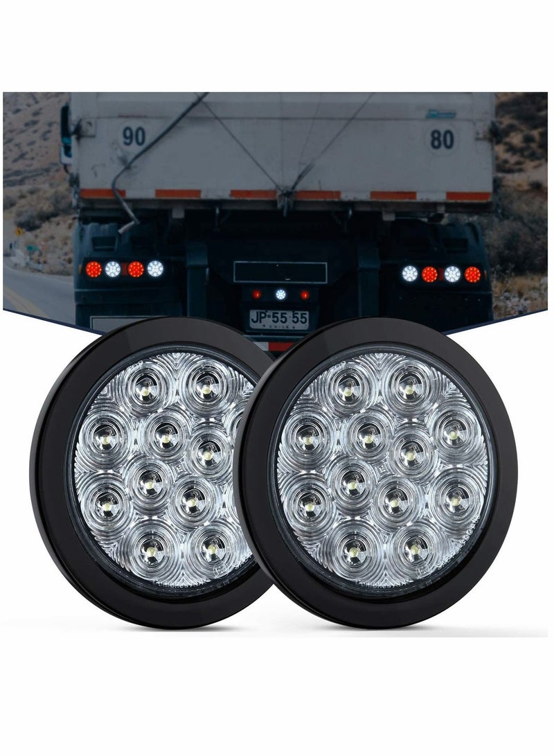 SYOSI Tail Light 4"" White Round LED Reverse Back Up Light w/Surface Mount Grommet Plugs Trailer Tail Lights 12 LED, with Turn Signal Truck Trailer Light Side Light, for Truck Trailer RV Jeep, 2PCS (TL-26) - Image 1