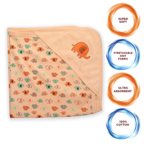Luv Lap LuvLap Cotton Hooded Wrapper - Baby Towel for New Born | Big Size 75cm x 75cm | Soft, Safe & Skin-Friendly | for Newborns 0-12 Months | Lightweight & Travel Friendly, Elephant Print - Orange, 1 Count - Image 2