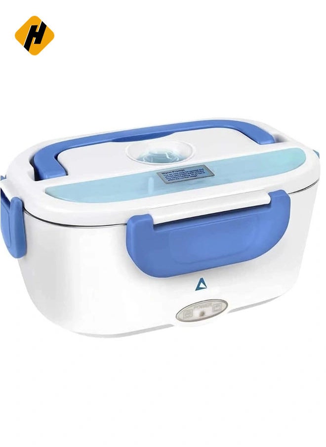 HuHa Electric Lunch Box Food Heater – Car, Home, and Office Use – Steam Vent – LED Indicator – Dishwasher Safe – Easy Use & Portability – White & Blue.  - Image 1