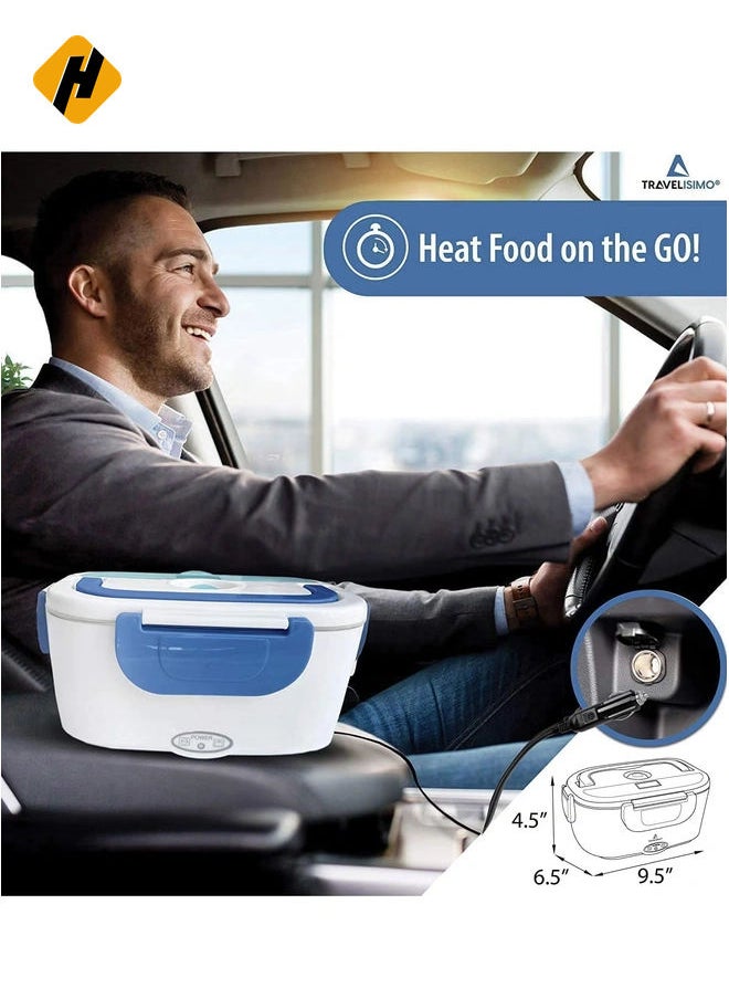 HuHa Electric Lunch Box Food Heater – Car, Home, and Office Use – Steam Vent – LED Indicator – Dishwasher Safe – Easy Use & Portability – White & Blue.  - Image 4