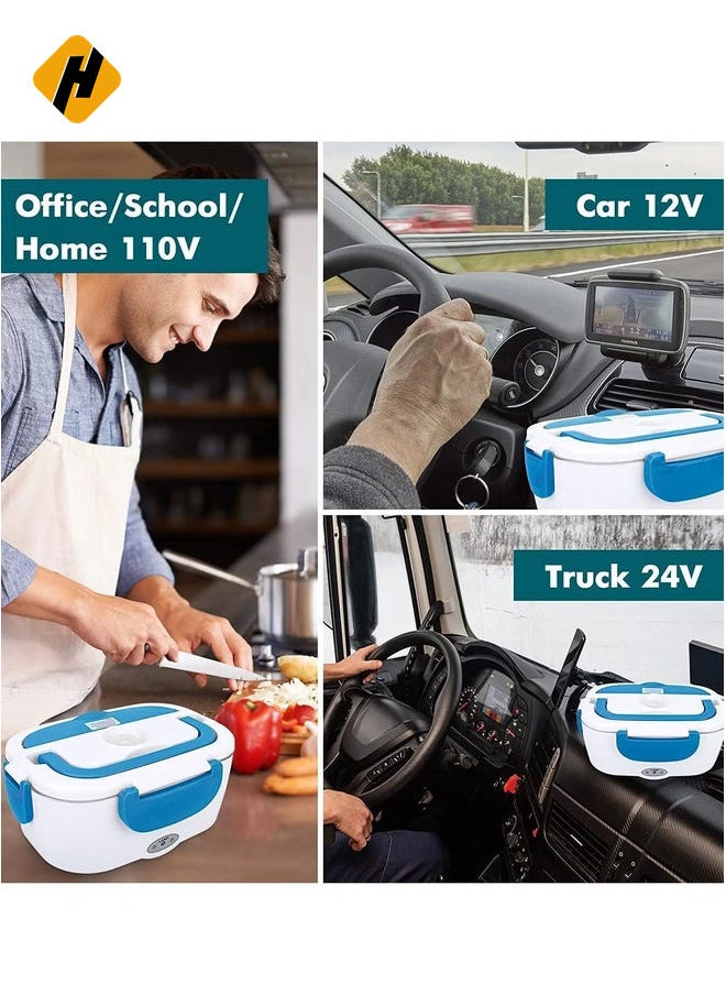 HuHa Electric Lunch Box Food Heater – Car, Home, and Office Use – Steam Vent – LED Indicator – Dishwasher Safe – Easy Use & Portability – White & Blue.  - Image 3