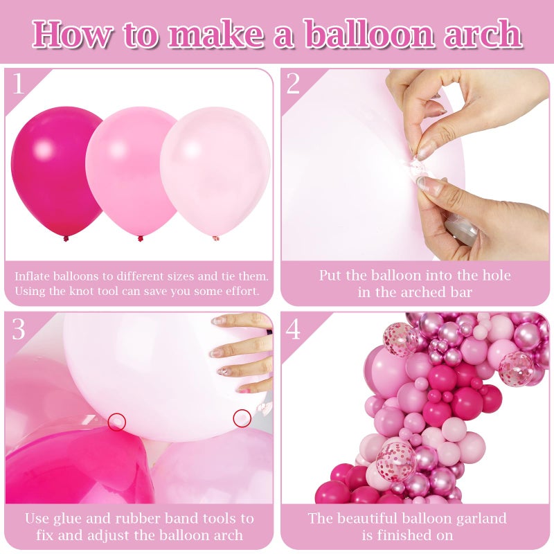PEASUG Pink Balloon Arch Kit, 168 Pcs Hot Pink Balloon Garland, 18 12 10 Inch Confetti Latex Metallic Balloons for Birthday Princess Wedding Baby Shower Party Decorations - Image 3