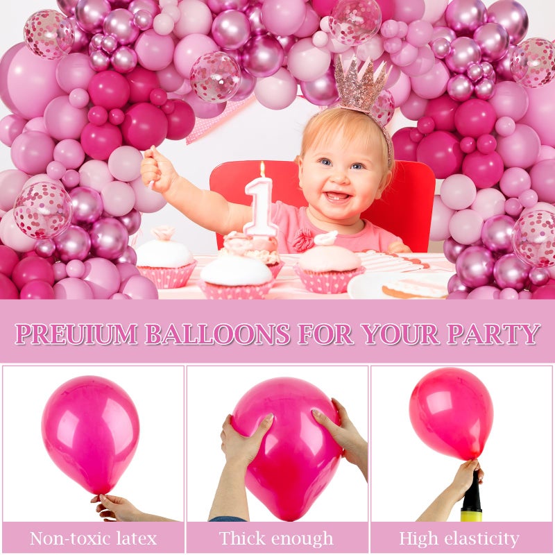 PEASUG Pink Balloon Arch Kit, 168 Pcs Hot Pink Balloon Garland, 18 12 10 Inch Confetti Latex Metallic Balloons for Birthday Princess Wedding Baby Shower Party Decorations - Image 4