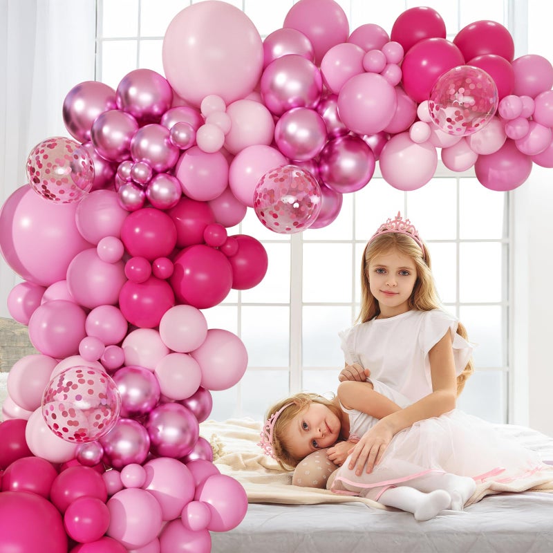 PEASUG Pink Balloon Arch Kit, 168 Pcs Hot Pink Balloon Garland, 18 12 10 Inch Confetti Latex Metallic Balloons for Birthday Princess Wedding Baby Shower Party Decorations - Image 5