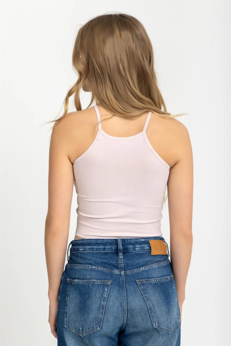 Baykar Women's Halter Neck Thin Strap Crop Blouse Cream