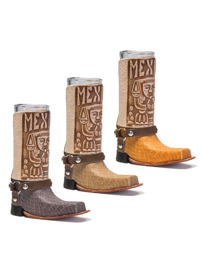 Mexican Leather Mini Texan Boot Tequila Shot - Original Artisan Bota Texana para Tequila 1 pc (Assorted Colors)