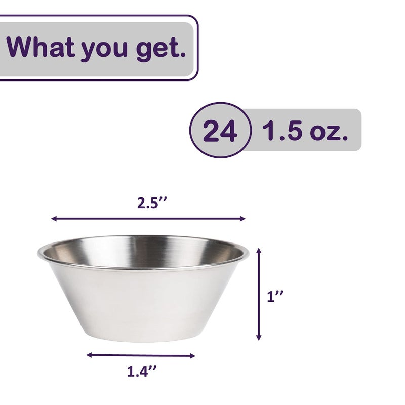 Nechtik Small Sauce Cups, Stainless Steel Ramekin Dipping Sauce Cup, Commercial Grade Individual Round Condiment cups (24 of 1.5 oz.) - Image 2