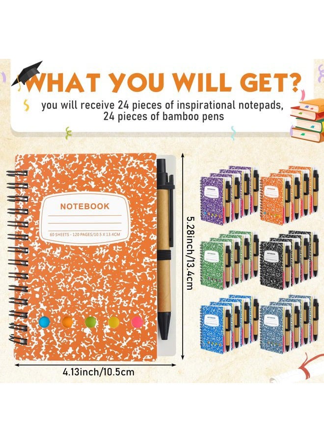 Dunzoom 24 Sets Lined Spiral Notebook, Small Notepad with Pen Set Steno Pads 5.2" x 4.1" Pocket Notebook for Outdoor Home Business Office School Supplies, 60 Sheets (Multicolor) - Image 2