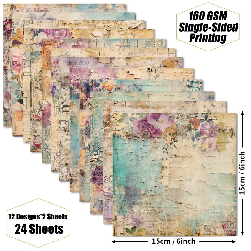 WLXTREE Vintage Floral Scrapbook Paper Pad - Flower Patterned Cardstock Paper Pads,6x6 Single-Sided Junk Journal Scrapbooking Paper for Card Making Cottagecore Picture Art Collage - Image 2