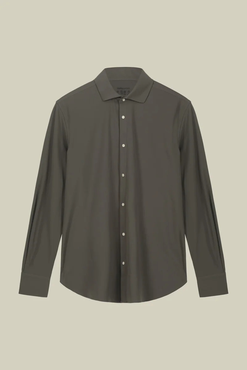 دوبل غانغر Men's stretch shirt with classic collar in Oxford fabric - Military
