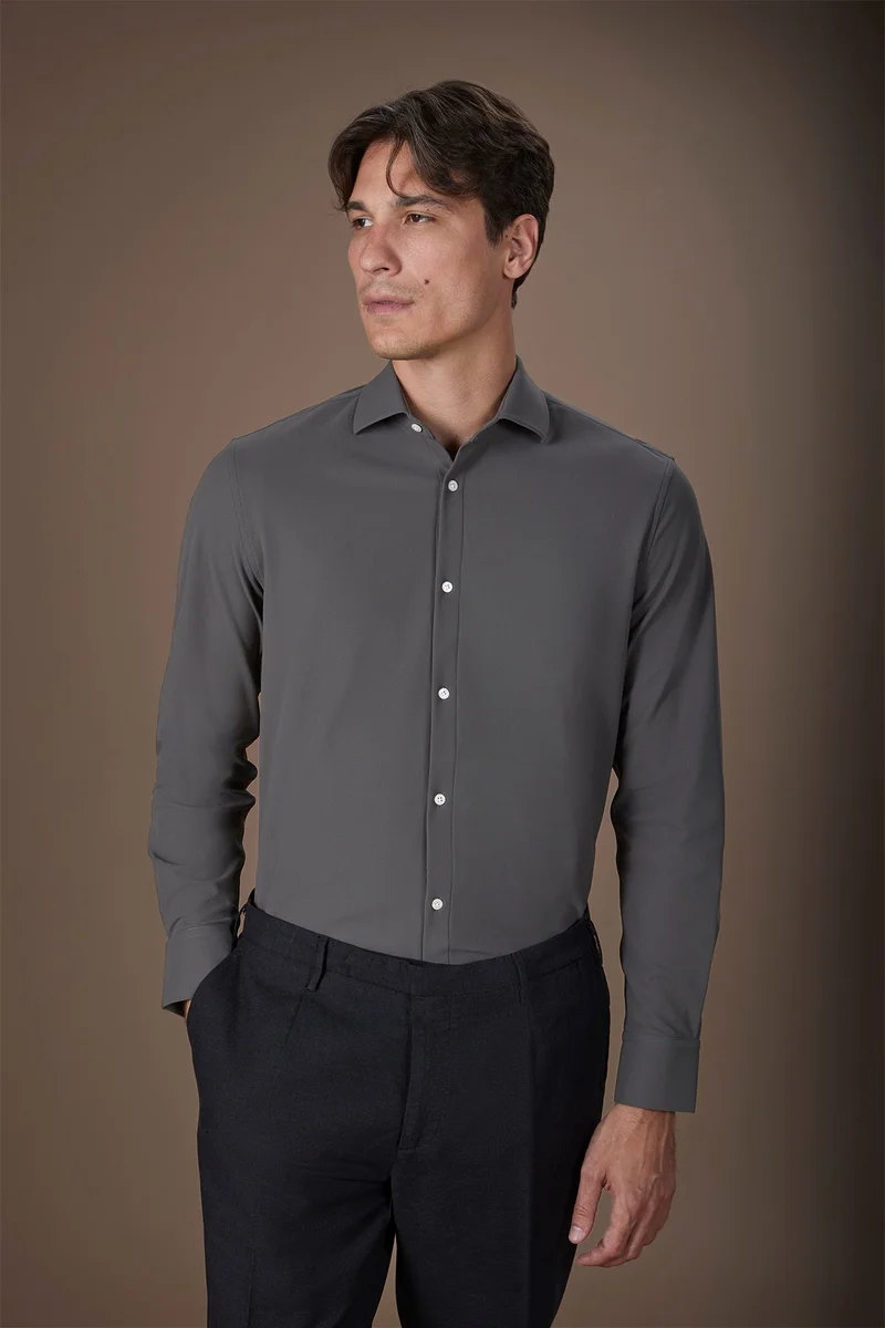 Men's stretch shirt with classic collar in Oxford fabric - Military
