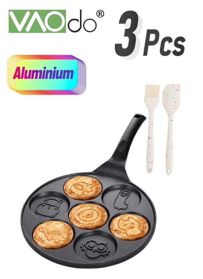 VAOdo 3PCS Egg Pan with Oil Brush and Spatula Omelet Pan 7-Cup Egg Cooker Pancakes Pan Nonstick Egg Poacher Animal Mini Pancakes Maker Suitable for gas stoves for Pancakes Cookies Burgers Breakfast Pan  - Image 1