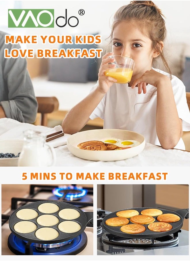 VAOdo 3PCS Egg Pan with Oil Brush and Spatula Omelet Pan 7-Cup Egg Cooker Pancakes Pan Nonstick Egg Poacher Animal Mini Pancakes Maker Suitable for gas stoves for Pancakes Cookies Burgers Breakfast Pan  - Image 5