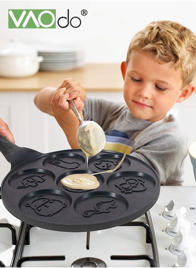 VAOdo 3PCS Egg Pan with Oil Brush and Spatula Omelet Pan 7-Cup Egg Cooker Pancakes Pan Nonstick Egg Poacher Animal Mini Pancakes Maker Suitable for gas stoves for Pancakes Cookies Burgers Breakfast Pan  - Image 2