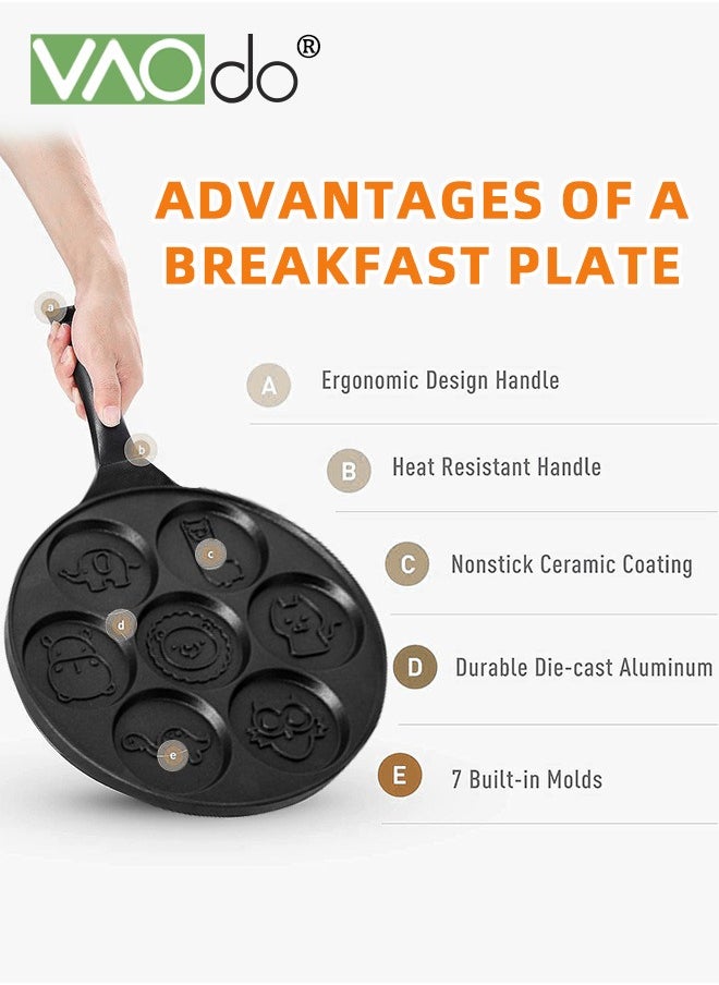 VAOdo 3PCS Egg Pan with Oil Brush and Spatula Omelet Pan 7-Cup Egg Cooker Pancakes Pan Nonstick Egg Poacher Animal Mini Pancakes Maker Suitable for gas stoves for Pancakes Cookies Burgers Breakfast Pan  - Image 3