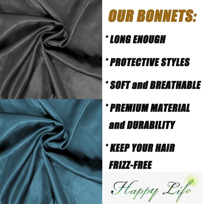 Wbfwbb 2 Pcs Hair Bonnets for Women Satin, Soft Elastic Band Silky Sleeping Cap Big Bonnets for Women Bonnet for Braids(Black+Green) - Image 4