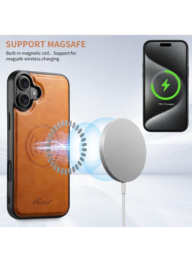 Suteni Case For iPhone 16 Plus H17 Oil Eax Leather MagSafe Detachable Wallet Phone Case - Image 3