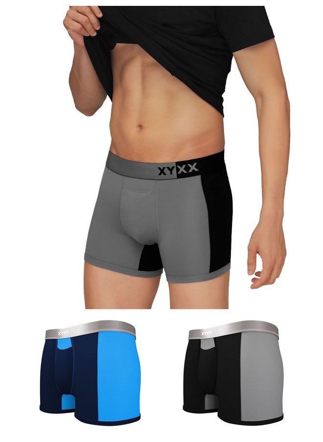 XYXX XYXX Men's Underwear Dualist IntelliSoft Antimicrobial Micro Modal Trunk Pack of 3 (Black & Steel Grey ; Black Iris & Brilliant Blue ; Steel Grey & Black; XL)  - Image 1
