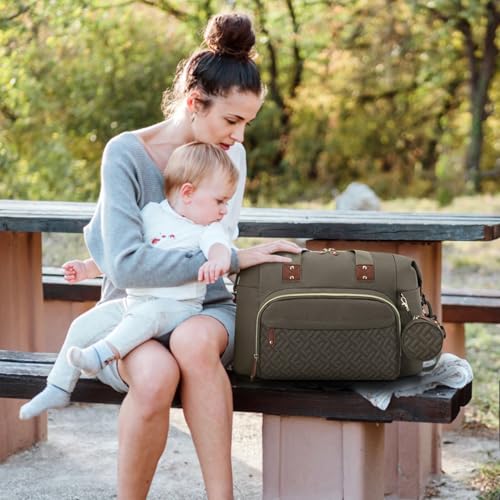 Tenot Diaper Bag Tote with Pacifier Case Baby Bag for Women with Shoulder Straps Travel Diaper Tote for for Mom and Dad Khaki - Image 3