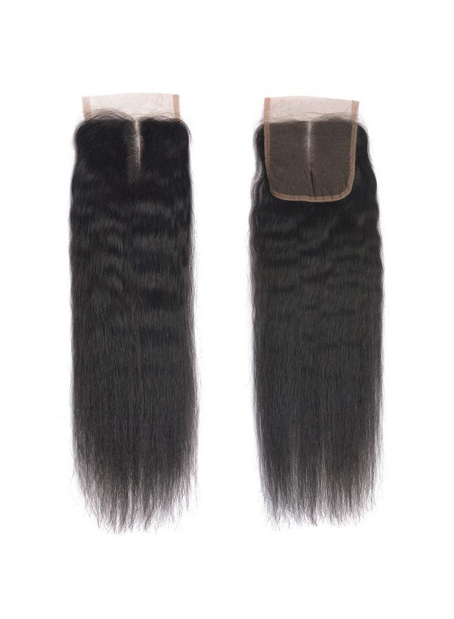 أف كيو خصلات شعر بشري مستقيم مجعد مع إغلاق 10A Yaki 3 خصلات مع إغلاق دانتيل 4X4 وصلات شعر بشري برازيلي غير معالج منسوجة بلون طبيعي (إغلاق 16 18 20 + 14) - Image 3