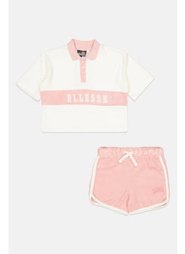 Ellesse Kids Girl 2 Pieces Brand Logo Top And Short Set, Pink/White  - Image 1
