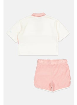 Ellesse Kids Girl 2 Pieces Brand Logo Top And Short Set, Pink/White  - Image 2