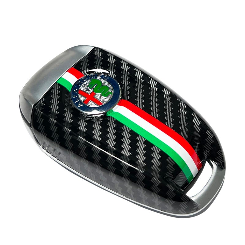 JUNMEI ABS Carbon Fiber Style 3D Color Black Logo Car Smart Remote Key Fob Cover Case Replace for Alfa Romeo Giulia Stelvio Tonale Color Logo Black B