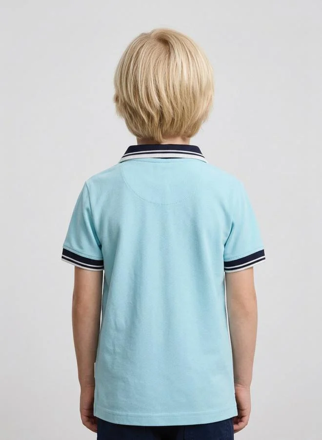 Take Two  Boys Turquoise Contrast Trims Regular Fit Polo T-Shirt By Juniorloom for Men | Best Price UAE