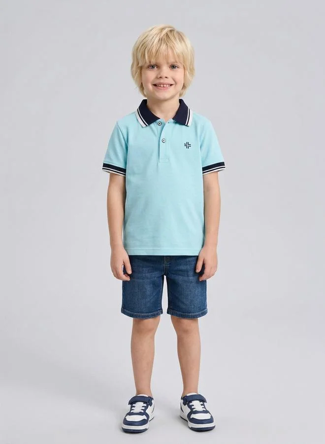 Take Two  Boys Turquoise Contrast Trims Regular Fit Polo T-Shirt By Juniorloom for Men | Best Price UAE