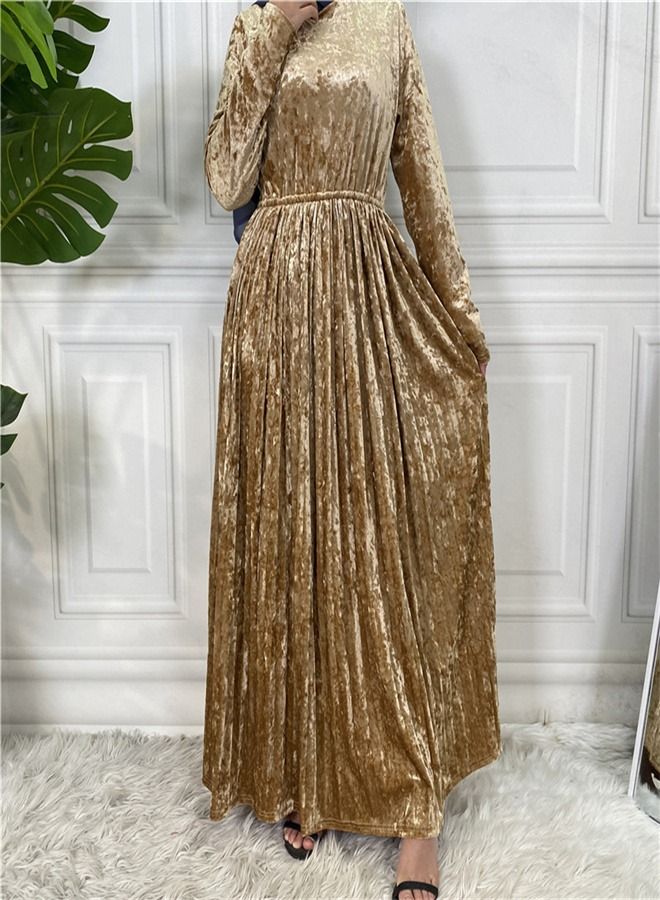 Loquat Fashion Solid Color Long Sleeve Dress Abaya  - Image 2