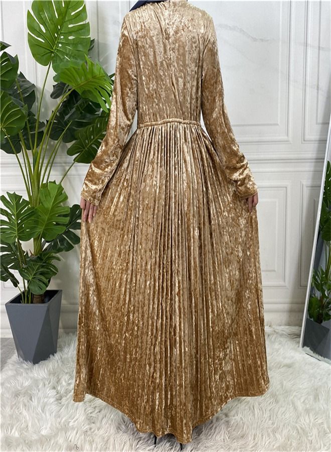 Loquat Fashion Solid Color Long Sleeve Dress Abaya  - Image 3