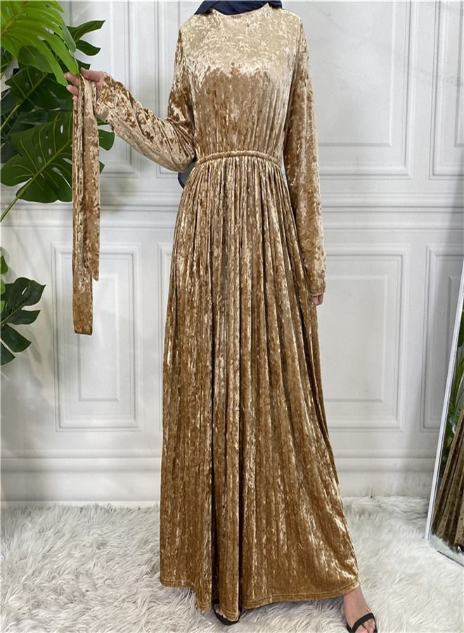 Loquat Fashion Solid Color Long Sleeve Dress Abaya  - Image 1