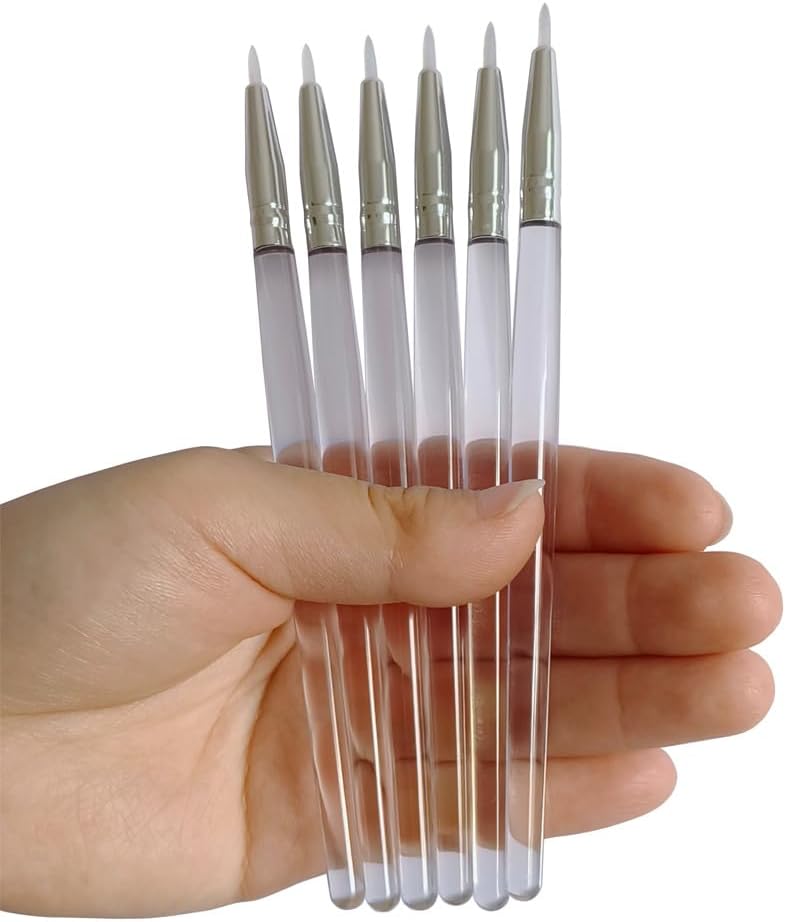 LORMAY Silicone Eyeliner Brushes for UV resin, Metallic Glitter Shimmer Eyeshadow, Nail Sequins Nail Sticker Colorful Hearts，Gel or Liquid Eyeliner Along Lash Lines (6pcs, transparent handles) - Image 1