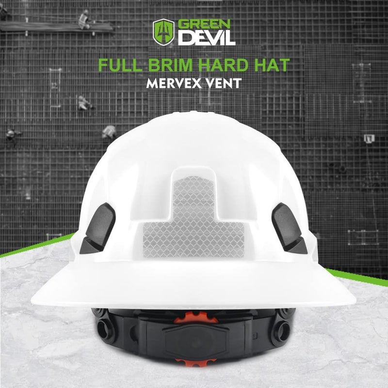 GREEN DEVIL Full Brim Hard Hat Vented Construction Safety Helmet OSHA Approved Cascos De Construccion Work Hardhats with Cooling Towel for Men&Women 6 Point Adjustable Ratchet Suspension - Image 5