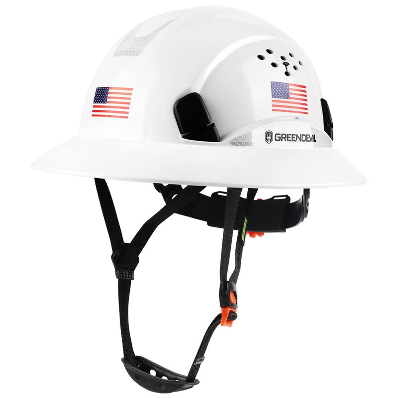 GREEN DEVIL Full Brim Hard Hat Vented Construction Safety Helmet OSHA Approved Cascos De Construccion Work Hardhats with Cooling Towel for Men&Women 6 Point Adjustable Ratchet Suspension - Image 1