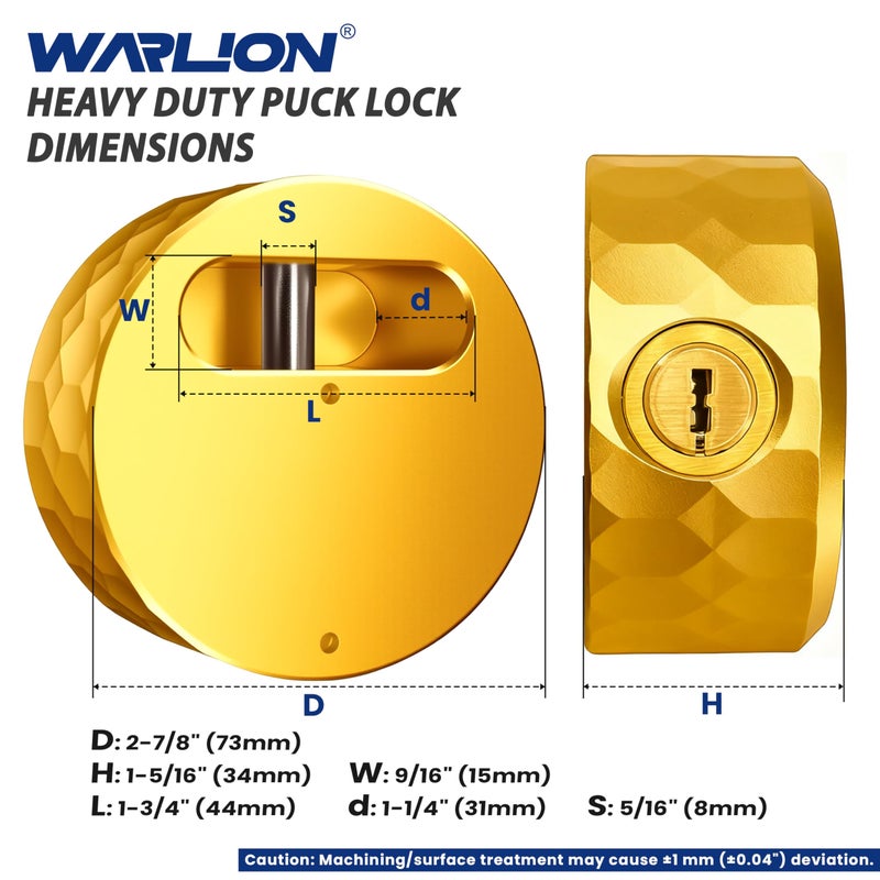 WARLION Heavy Duty Puck Lock - Solid Aluminum Hidden Shackle Padlock, Fits Standard Trailer Door Hasps & Security Chains, Bolt-Cutter Proof, Push-to-Lock for Trucks, Vans, Gates (4 Keys) - Image 4