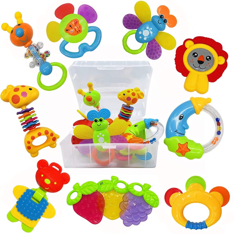 AIVIAI Baby Toys 0-6 Months Infant Toys 0-3 Months Infant Rattles Baby Rattle Teether Toy Set with Storage Box Musical rattles for Newborn Boy Girl Gifts Set with Baby's First Rattle Teether (11pcs) - Image 1