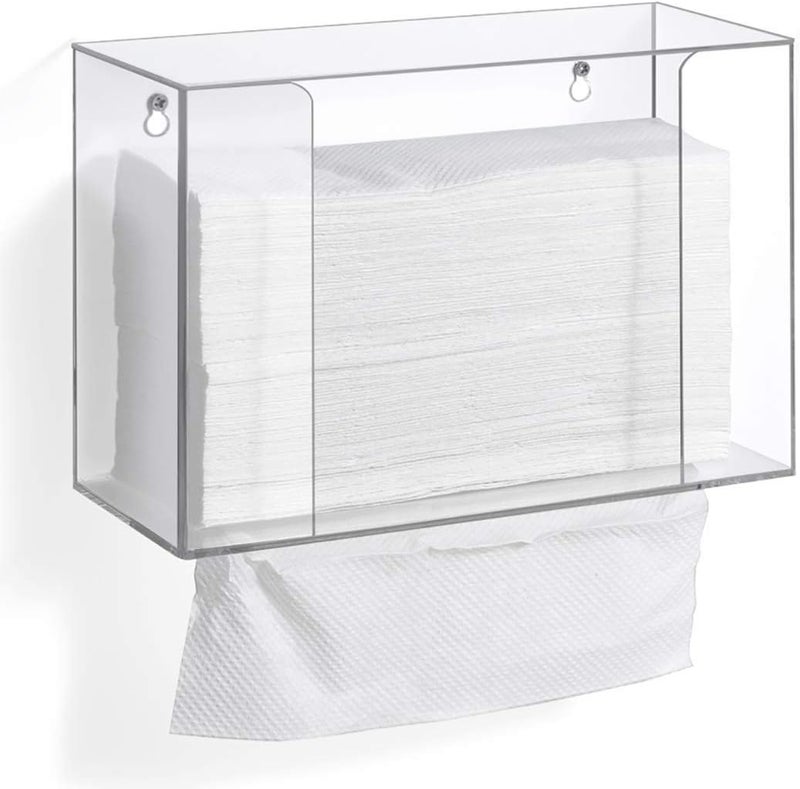 سلاسة Keep hand towels organized and accessible with this Acrylic Wall Mounted Paper Hand Towel Dispenser. Measuring 10×16.5×24.8 cm, it fits most standard folded hand towels and can be conveniently placed on desktops or mounted on walls. Its durable acrylic construction protects towels from dust and moisture while offering a modern, transparent design that complements kitchens, bathrooms, offices, and restaurants. The top-opening design allows quick and easy refills, and its lightweight yet sturdy build ensures stability. A stylish and practical solution to maintain hygiene and order in any space. - Image 1