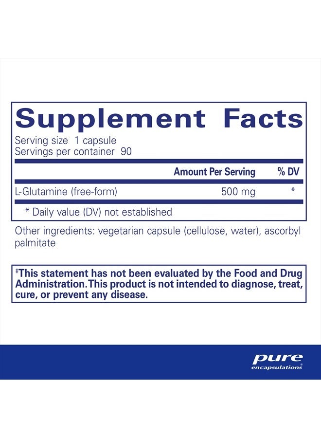 Pure Encapsulations L-جلوتامين 500 ملغ - مكمل لدعم المناعة والهضم، صحة الأمعاء والبطانة، الأيض، ودعم العضلات* - مع L-جلوتامين حر الشكل - 90 كبسولة - Image 2