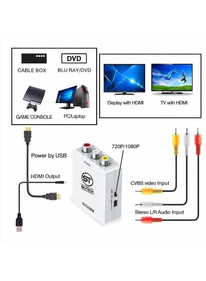 Sky Tech RCA to HDMI Converter with Signal Processing – The Perfect Solution for Poor RCA to HDMI Cable Quality - Image 1