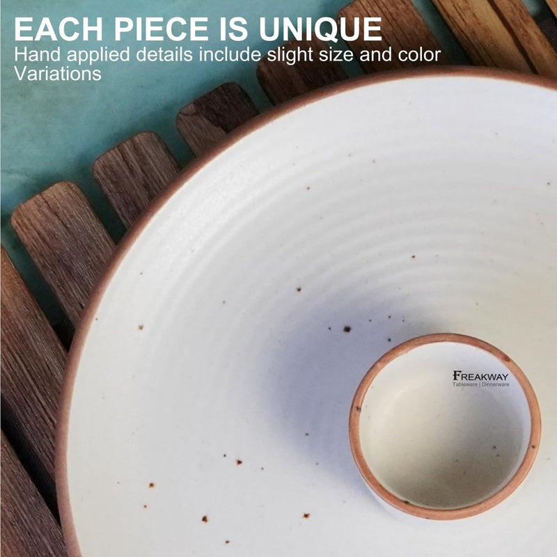 Freakway Handcrafted Ceramic Dinner Plates with Dip Bowl Set of 4 Pieces | 2 Dinner Plates 10" Dia with 2 Chutney Dip Bowls | Dishwasher & Microwave Safe - Off White - Image 5