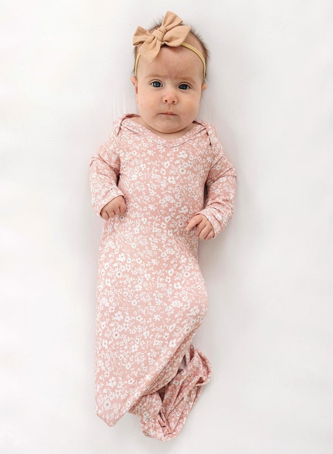Sorrel + Fern Baby Gown – Super Soft Knotted Gown for Baby Newborn Boys and Girls, Infant, Newborn Bottom Tie and Hand Mittens, Perfect Hospital Coming Home Outfit (Fleurette) - Image 3