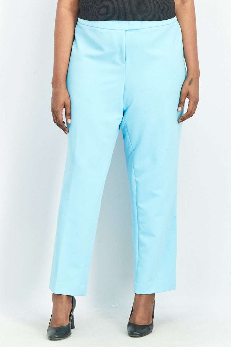ANNE KLEIN Women Plus Size Plain Straight Leg Pants, Turquoise - Image 1
