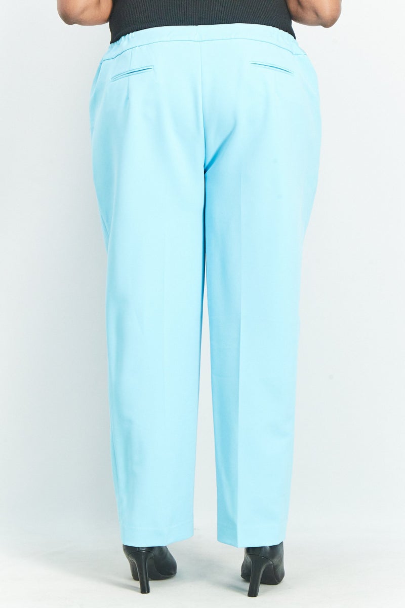 ANNE KLEIN Women Plus Size Plain Straight Leg Pants, Turquoise - Image 2