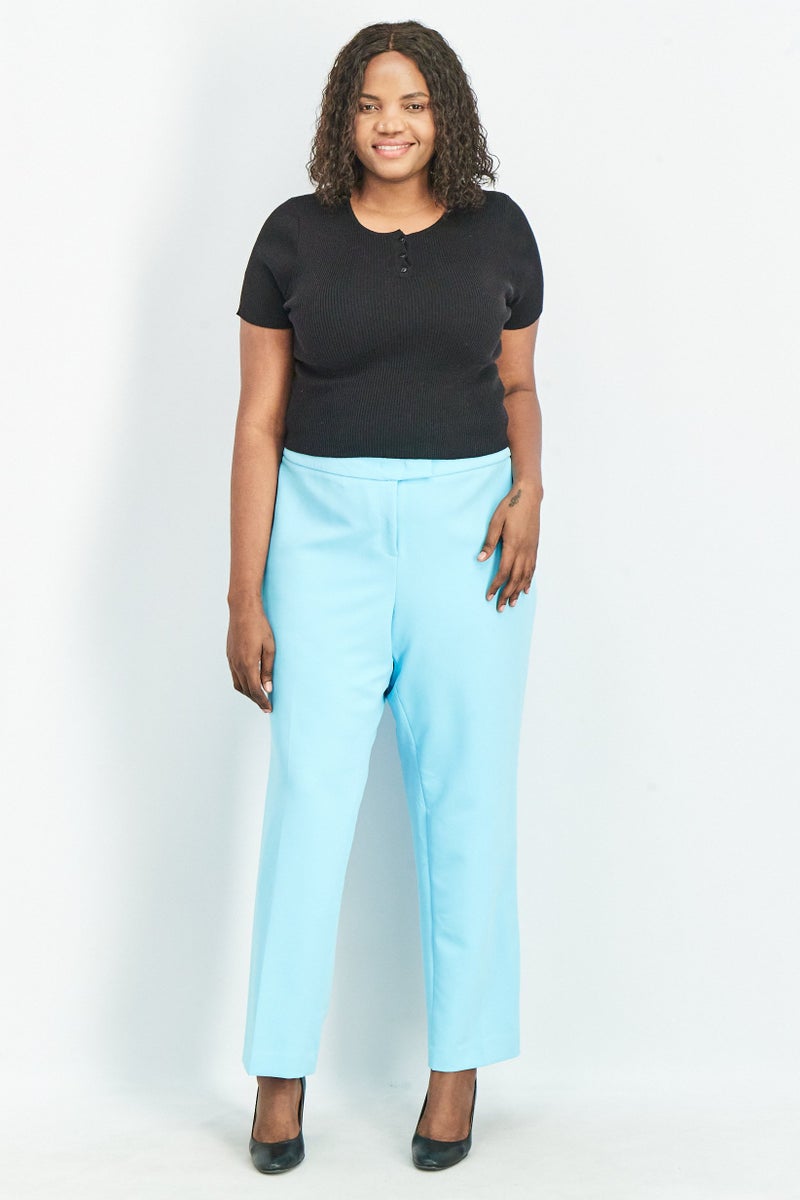 ANNE KLEIN Women Plus Size Plain Straight Leg Pants, Turquoise - Image 2