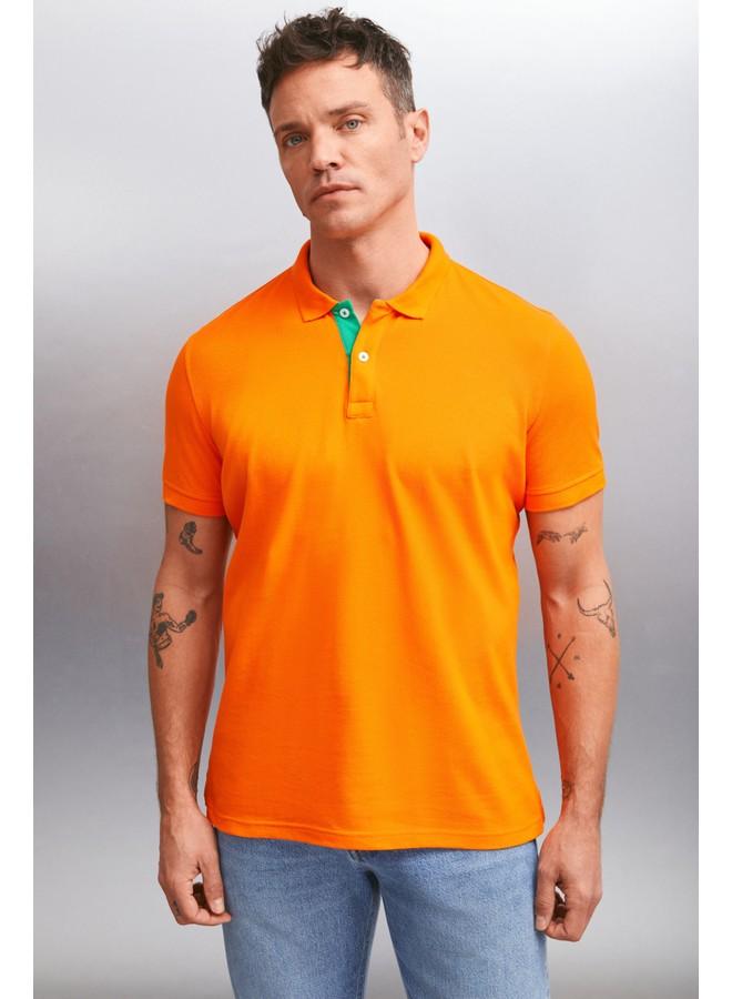 Grimelange Mathew Men's Orange Polo Neck T-Shirt - Image 3